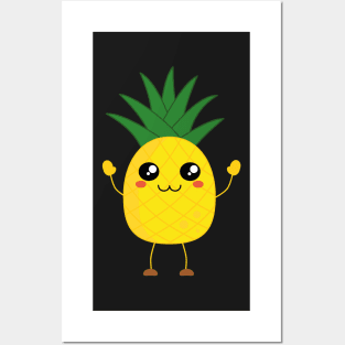 Cute kawaii pineapple waving Posters and Art